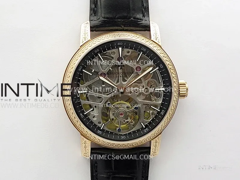 Malte Tourbillon RG AXF Skeleton Dial on Black Leather Strap