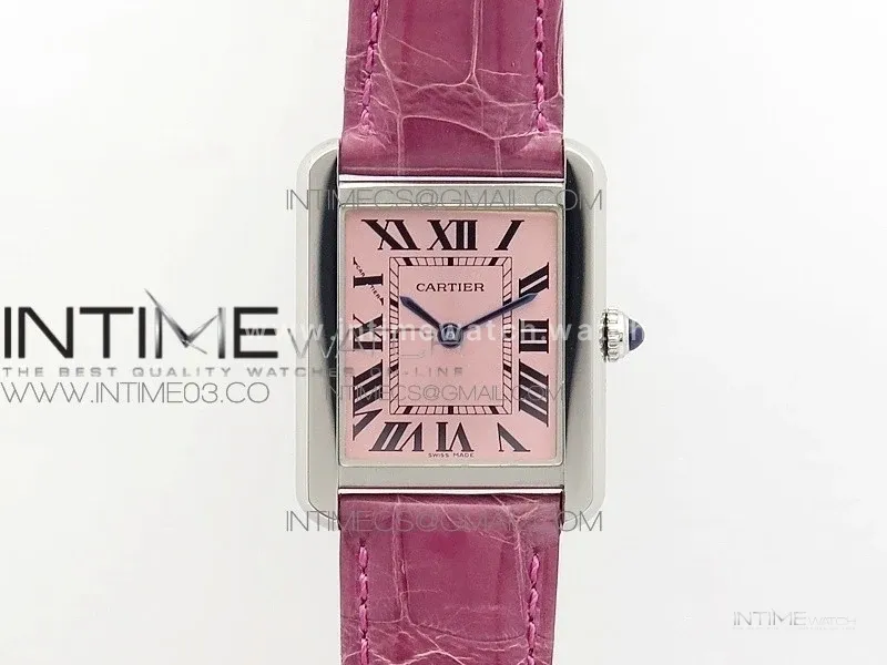 Tank Solo Ladies 25mm SS K11 1:1 Best Edition Pink Dial on Pink Croco Leather Strap Ronda Quartz