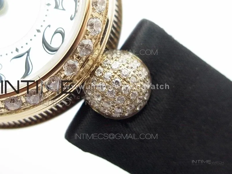 Reine de Naples 8928BB 33mm RG ZF 1:1 Best Edition White MOP Dial Numeral Markers Diamonds Bezel on Black Fabric Strap A537