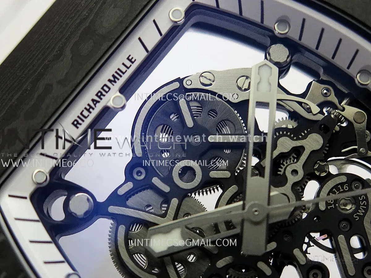 RM055 Black NTPT White Inner Bezel GTF Best Skeleton Dial White Rubber Strap RMUL2 Super Clone (Free Sprung)