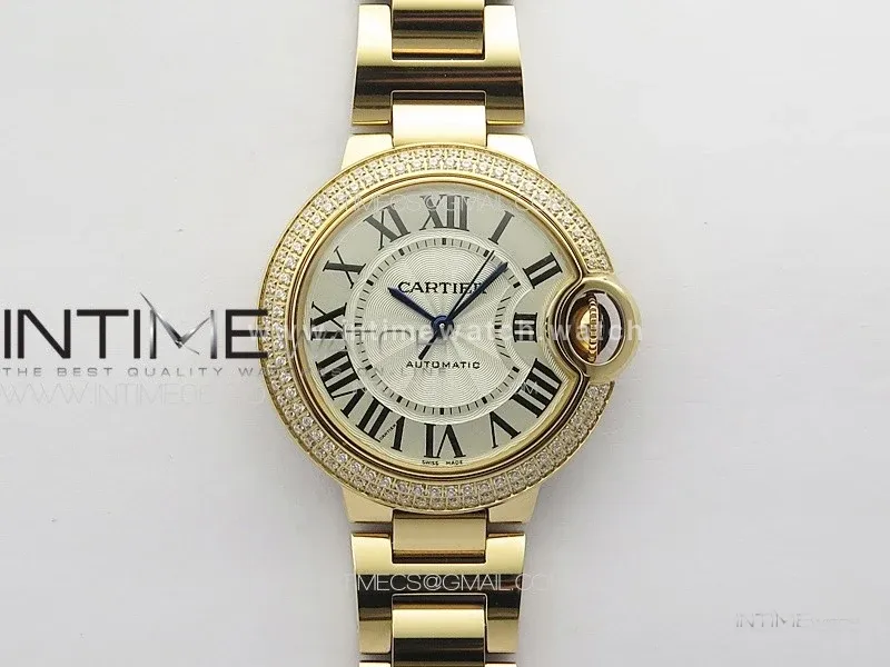 Ballon Bleu 33mm Double Diamonds Bezel RG 3KF 1:1 Best Edition White Textured Dial on SS Bracelet A076