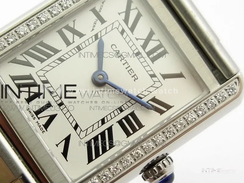 Tank Solo Ladies 25mm SS Diamond Bezel K11F 1:1 Best Edition White Dial on SS Bracelet Ronda Quartz