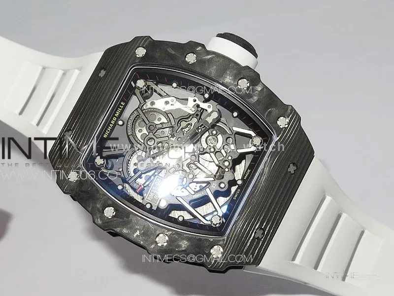 RM035-02 Forged Carbon Case KUF Best Edition White Crown on White Rubber Strap MIYOTA8215