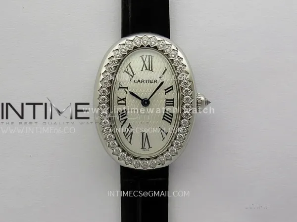 Baignoire Watch Diamond Bezel SS AF 1:1 Best Edition White textured Dial On Black Croco Strap RONDA Quartz