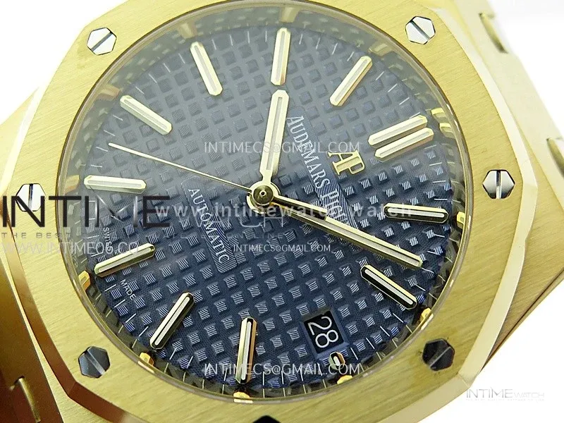 Royal Oak 37mm 15450 YG IPF 1:1 Best Edition Blue Dial on YG Bracelet SA3120 Super Clone