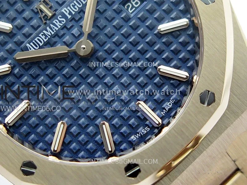 Lady Royal Oak 33mm 67651 RG ZF 1:1 Best Edition Blue Textured Dial on RG Bracelet RONDA Quartz
