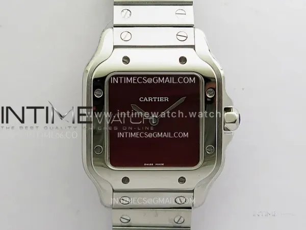 Santos de Cartier 27mm SS 8848F 1:1 Best Edition Red Dial On SS SmartLinks Bracelet Ronda Quartz