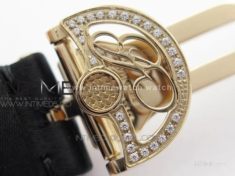 Reine de Naples 8928BB 33mm RG ZF 1:1 Best Edition White MOP Dial Numeral Markers Diamonds Bezel on Black Fabric Strap A537