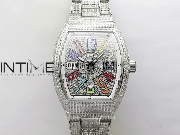 Vanguard V45 Full Diamonds ABF Best Edition Full Paved Diamonds Dial Colors Markers On Full Paved Diamonds Bracelet A2824
