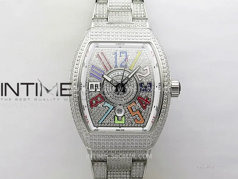 Vanguard V45 Full Diamonds ABF Best Edition Full Paved Diamonds Dial Colors Markers On Full Paved Diamonds Bracelet A2824