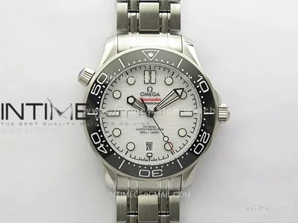 Seamaster Diver 300M B50F Black Ceramic White Dial on SS Bracelet A8800 (Free Rubber Strap)