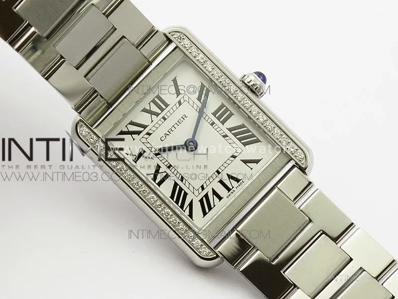 Tank Solo Ladies 25mm SS Diamond Bezel K11F 1:1 Best Edition White Dial on SS Bracelet Ronda Quartz