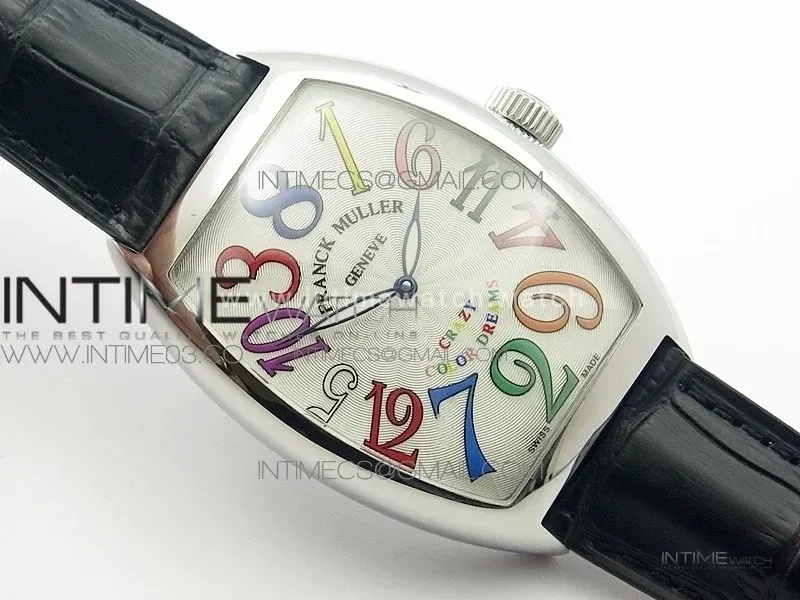 Crazy Hours Real Jumping Hour SS ABF White Dial Colorful Markers on Black Leather Strap A23J