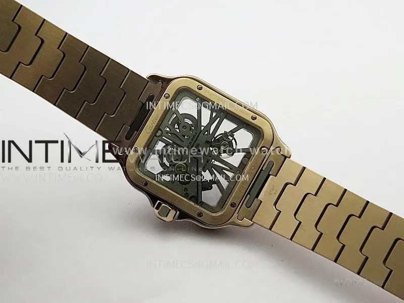 Santos Skeleton Black RG Rich Factory 1:1 Best Skeleton Dial On RG SmartLink Bracelet 9611MC Super Clone (Free Leather Strap)