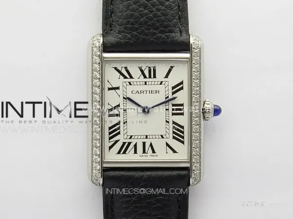 Tank Louis Ladies 25mm SS/Crystal 8848F 1:1 Best Edition White Dial on Black Leather Strap Ronda Quartz