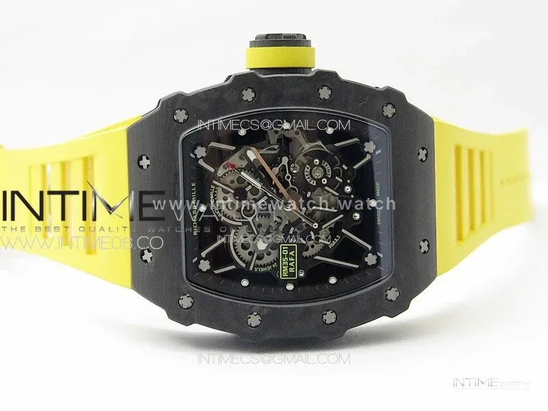 RM035-01 Forged Carbon Case KUF Best Edition Yellow Crown on Yellow Rubber Strap MIYOTA8215