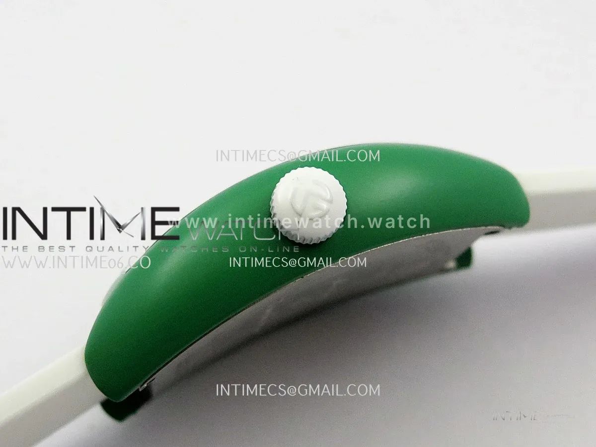 Crazy Hours Real Jumping Hour Green PVD ABF White Dial Color Marker On White Rubber Strap A23J