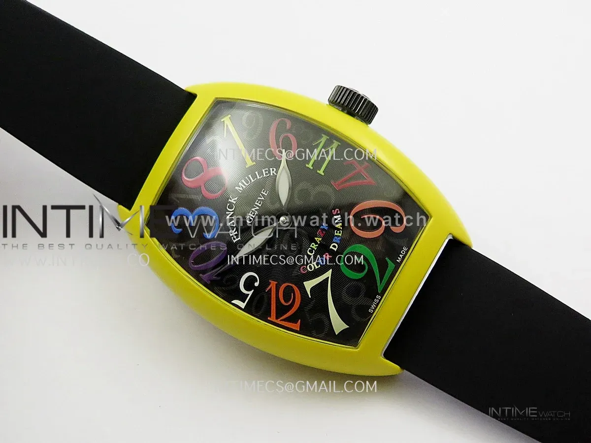 Crazy Hours Real Jumping Hour Yellow PVD ABF Black Dial Color Marker On Black Rubber Strap A23J