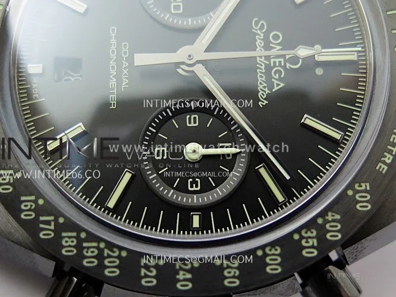 Speedmaster "Dark Side of The Moon" Real Ceramic N1F 1:1 Best Edition Black Dial on Black Leather Strap A9300