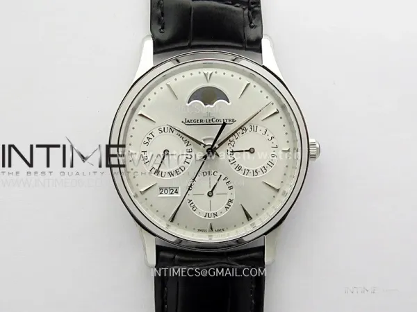 Master Ultra Thin Perpetual Calendar SS J Factory Best Edition Silver Dial on Black Leather Strap A868