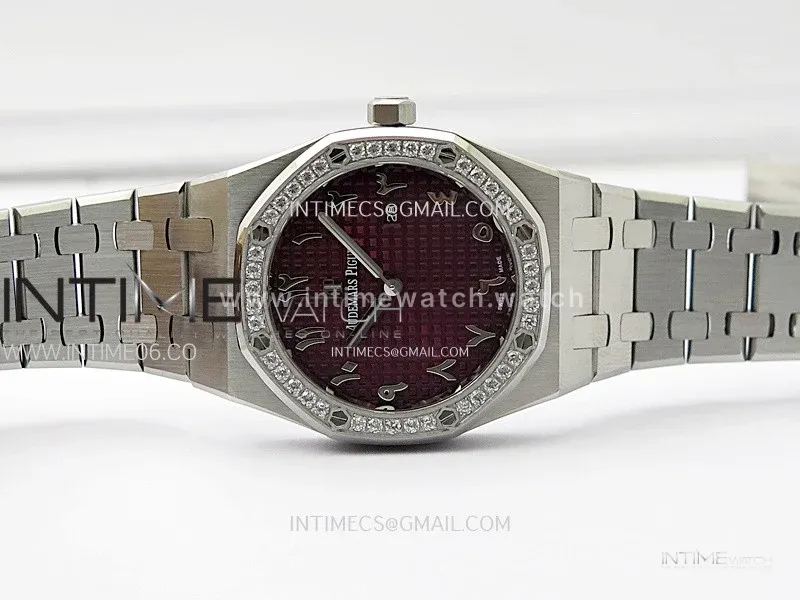 Lady Royal Oak 33mm 67651 Diamonds SS ZF 1:1 Best Edition Purple Textured Dial on SS Bracelet RONDA Quartz