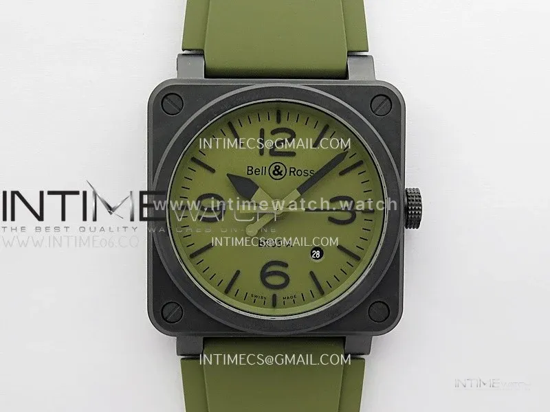 BR03A 41mm Real Ceramic 1:1 Best Edition Green Dial On Green Rubber Strap MIYOTA 9015