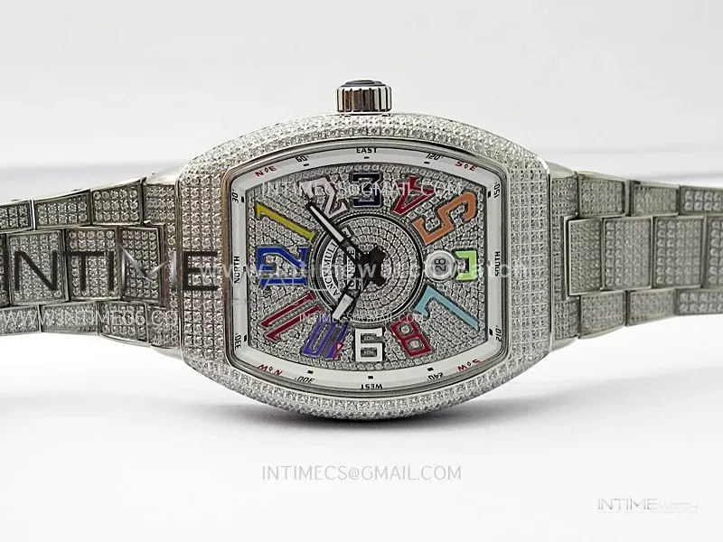 Vanguard V45 Full Diamonds ABF Best Edition Full Paved Diamonds Dial Colors Markers On Full Paved Diamonds Bracelet A2824