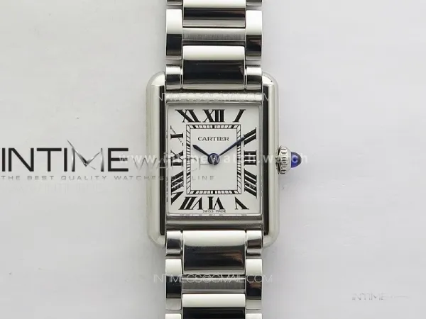 Tank Louis Ladies 22mm SS 8848F 1:1 Best Edition White Dial on SS Bracelet Ronda Quartz(Free leather strap)