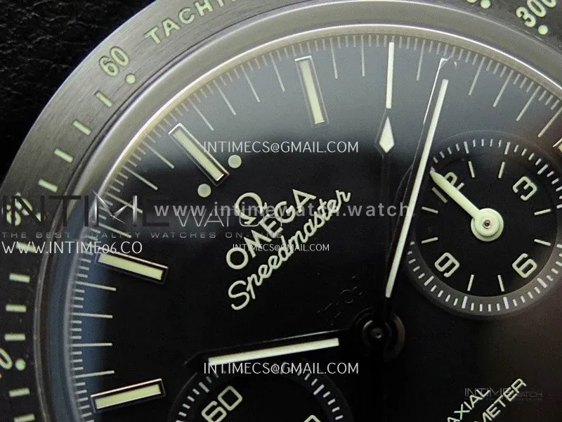 Speedmaster "Dark Side of The Moon" Real Ceramic N1F 1:1 Best Edition Black Dial on Black Leather Strap A9300