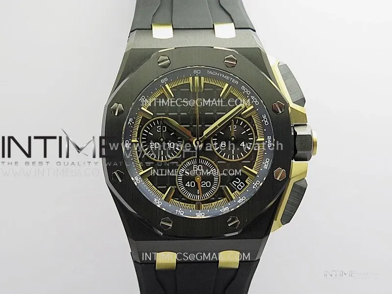 Royal Oak Offshore 43mm 26420 Ceramic/RG DDF 1:1 Black Dial On Black Rubber Strap Super Clone DD4401