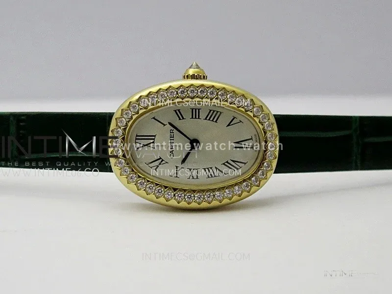 Baignoire Watch Diamond Bezel YG AF 1:1 Best Edition Silver Dial On Green Leather Strap RONDA Quartz