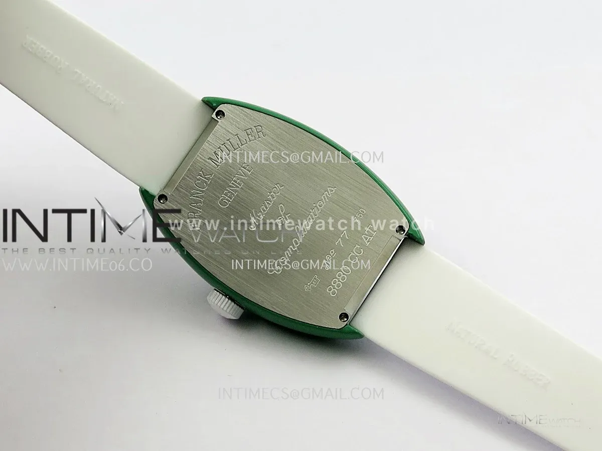 Crazy Hours Real Jumping Hour Green PVD ABF White Dial Color Marker On White Rubber Strap A23J