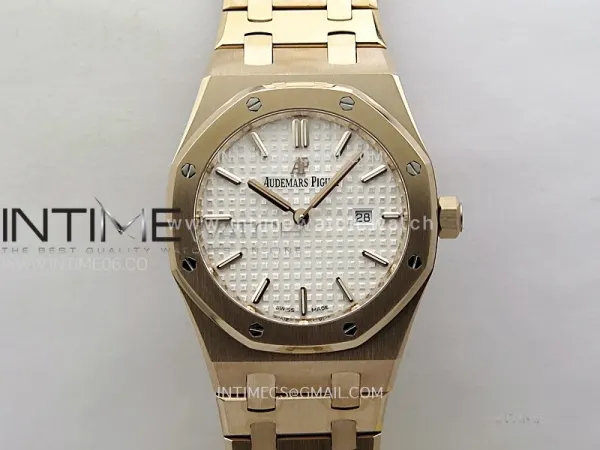 Lady Royal Oak 33mm 67651 RG ZF 1:1 Best Edition White Textured Dial on RG Bracelet RONDA Quartz