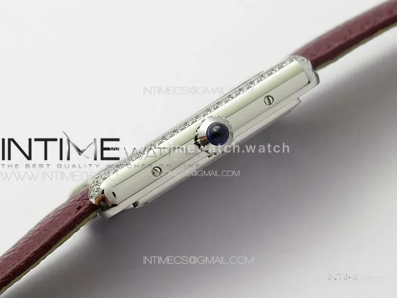 Tank Louis Ladies 25mm SS/Crystal 8848F 1:1 Best Edition White Dial on Dark Red Leather Strap Ronda Quartz