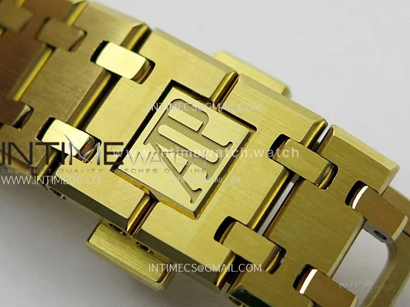 Lady Royal Oak 33mm 67651 Diamonds Bezel YG ZF 1:1 Best Edition Blue Textured Dial on YG Bracelet RONDA Quartz