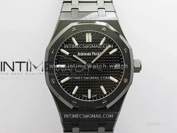 Royal Oak 41mm 15500 Black Ceramic ZF Free Sprung 1:1 Black Textured Dial On Black Ceramic Bracelet Super Clone A4302