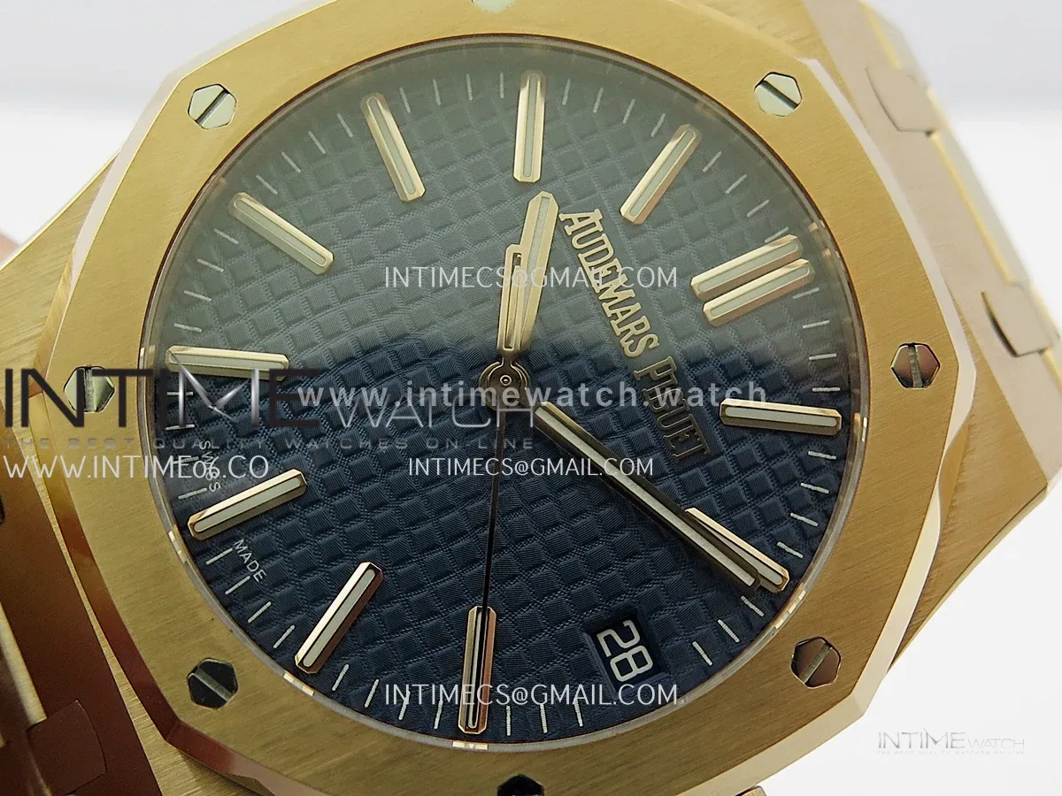 Royal Oak 41mm 15510 RG JF 1:1 Best Edition Blue Dial On RG Bracelet Super Clone DD4302 (Free Sprung Look)