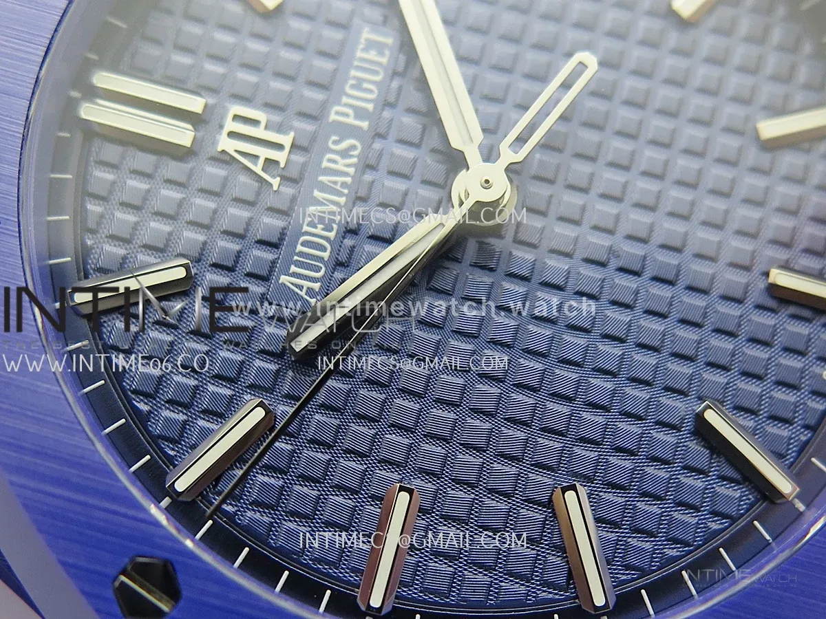 Royal Oak 41mm 15500 Blue Ceramic ZF Free Sprung 1:1 Blue Textured Dial On Blue Ceramic Bracelet Super Clone A4302