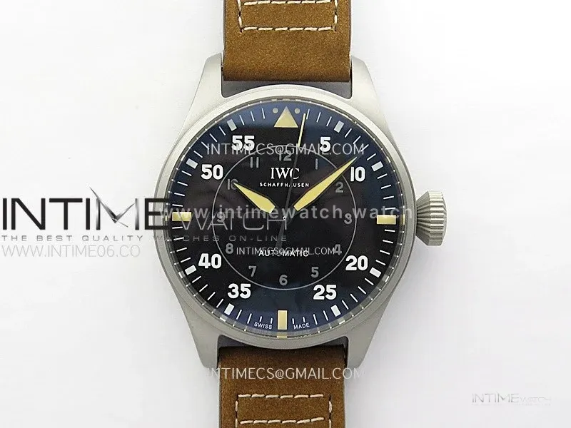 Big Pilot IW329701 Ti M+F 1:1 Best Edition Black Dial on Brown Leather Strap SEIKO 8N-24