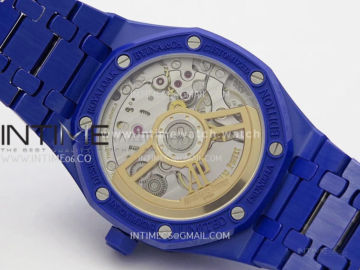 Royal Oak 41mm 15500 Blue Ceramic ZF Free Sprung 1:1 Blue Textured Dial On Blue Ceramic Bracelet Super Clone A4302