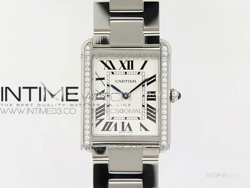 Tank Solo Ladies 28mm SS Diamond Bezel K11F 1:1 Best Edition White Dial on SS Bracelet Ronda Quartz