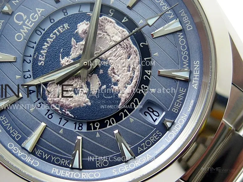 Aqua Terra 150M 43mm Worldtimer 24 VSF 1:1 Best Edition Summer Blue Dial on SS Bracelet A8938 Super Clone
