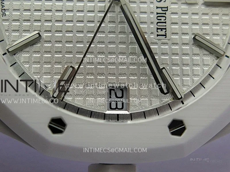 Royal Oak 41mm 15500 White Ceramic ZF Free Sprung 1:1 Silver Textured Dial On White Ceramic Bracelet Super Clone A4302
