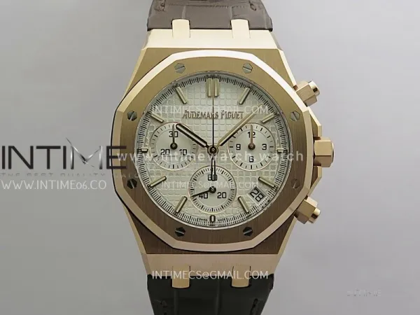 Royal Oak Chrono 26240 RG Gain Weight V2 DDF 1:1 Best Edition Silver Dial On Brown Leather Strap Super Clone DD4401 (SW Dial)