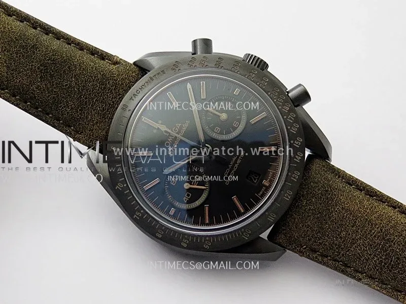 Speedmaster “Dark Side of The Moon” Real Ceramic N1F 1:1 Best Edition Vintage Black on Brown Leather Strap A9300