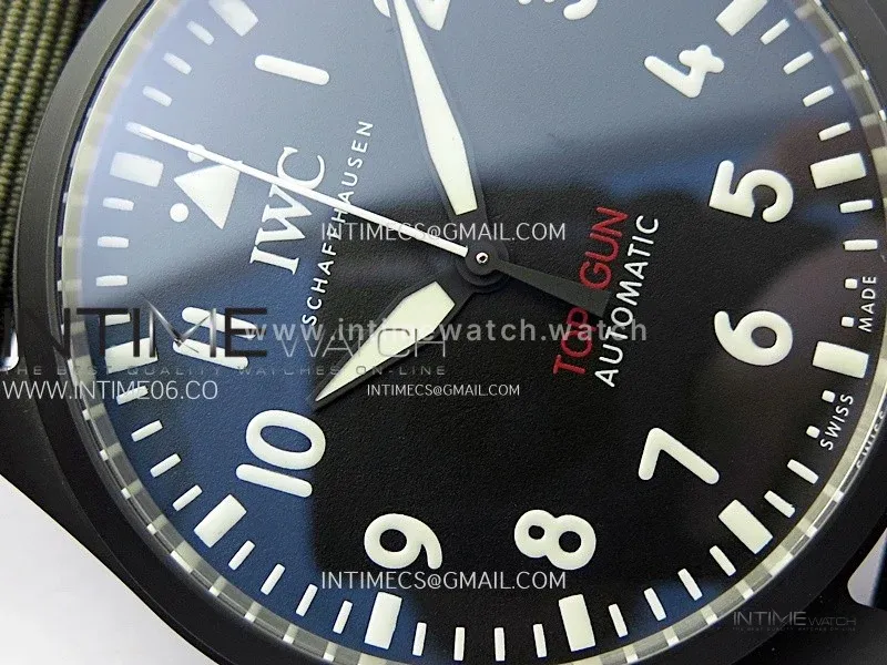 Big Pilot IW329801 Real Ceramic M+F 1:1 Best Edition Black Dial on Green Calfskin Strap SEIKO 8N-24