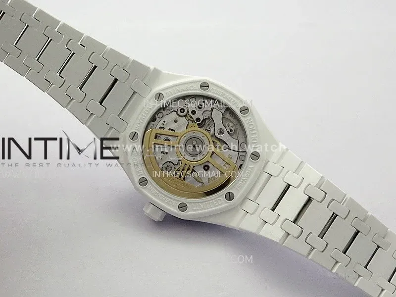 Royal Oak 41mm 15500 White Ceramic ZF Free Sprung 1:1 Silver Textured Dial On White Ceramic Bracelet Super Clone A4302