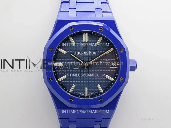Royal Oak 41mm 15500 Blue Ceramic ZF Free Sprung 1:1 Blue Textured Dial On Blue Ceramic Bracelet Super Clone A4302