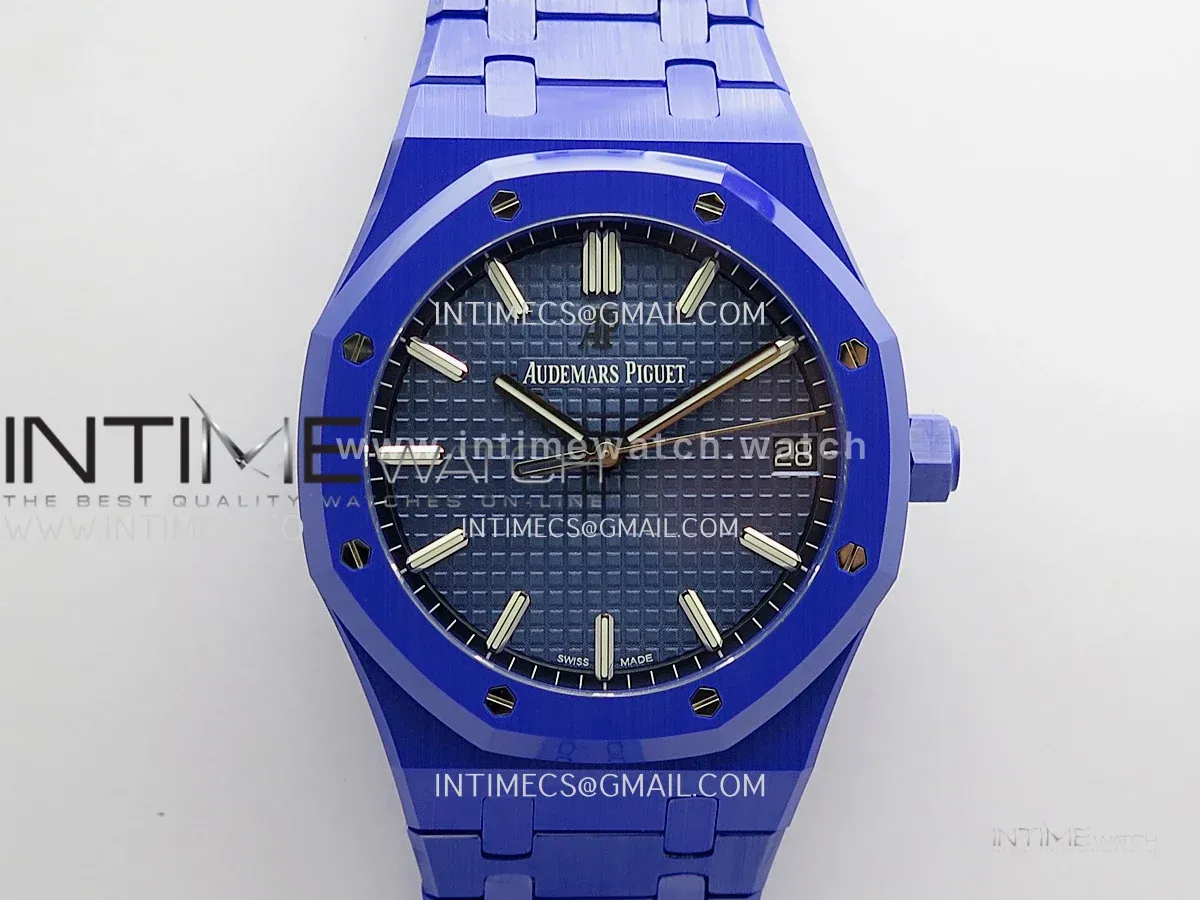Royal Oak 41mm 15500 Blue Ceramic ZF Free Sprung 1:1 Blue Textured Dial On Blue Ceramic Bracelet Super Clone A4302