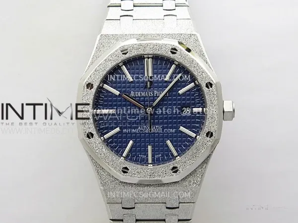 Royal Oak 41mm 15410 Frosted SS ZF 1:1 Best Edition Blue Textured Dial on SS Bracelet SA3120 Super Clone